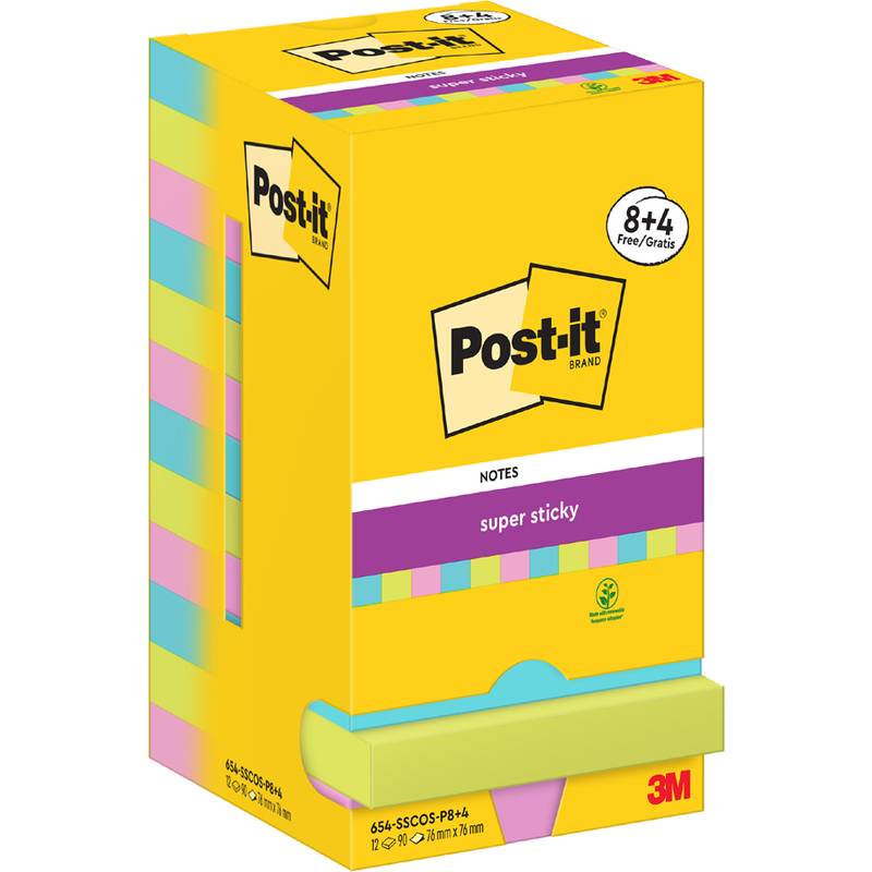 Post-it super sticky notes Haftnotizen, 76 x 76 mm, 8+4