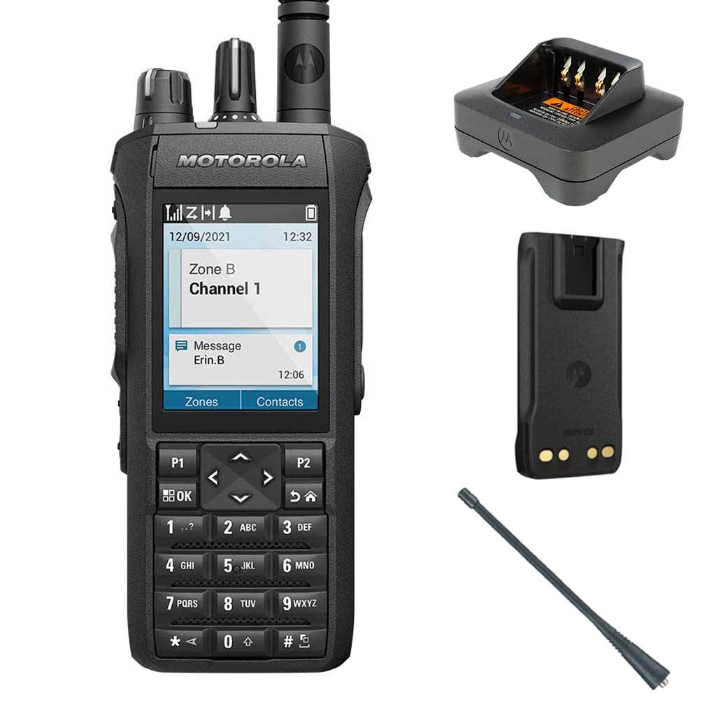 SET Motorola R7 Premium Handfunkgerät VHF mit Display und Tastatur 2450mAh Batterie Antenne Ladegerät MDH06JDN9XA2AN