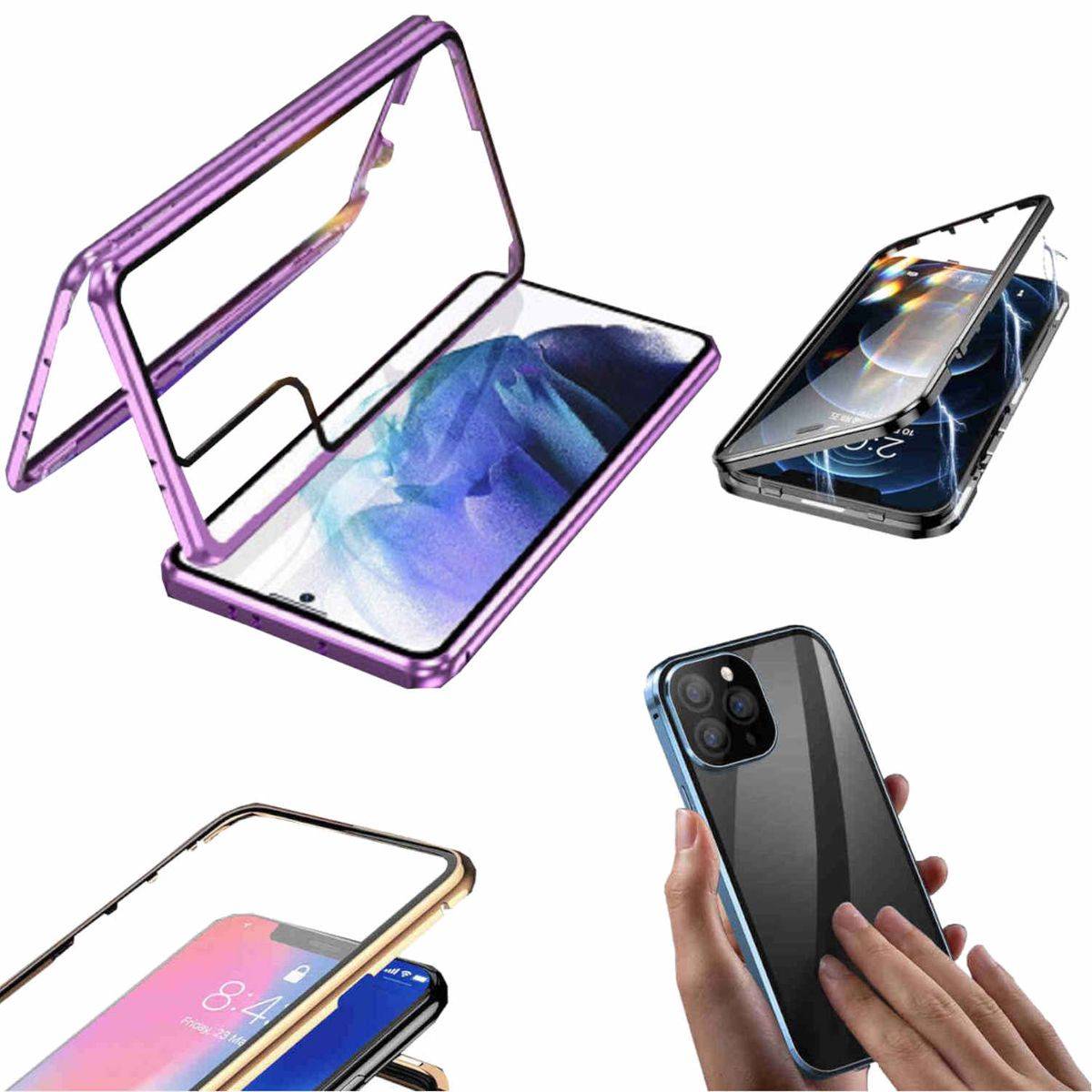 Für Samsung Galaxy S23 Plus Beidseitiger 360 Grad Magnet Glas Hülle Handy Tasche Bumper Lila