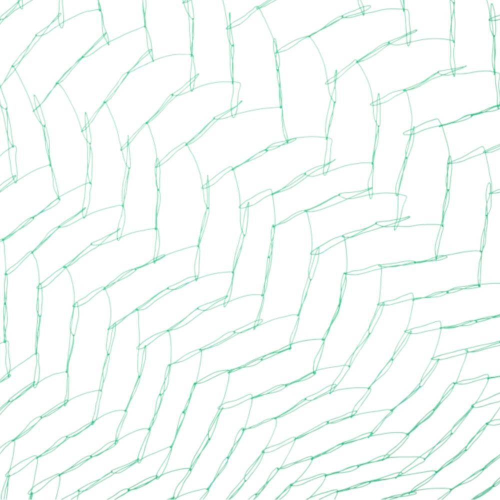 Abstraktes Muster aus verflochtenen, geschwungenen Linien in Teal auf weißem Hintergrund, das eine gewebeartige oder Stoffstruktur nachahmt.