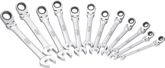 Ringmaulschlüssel-Satz, V2818, 12-tlg.Sortiment, Chrom poliert, m.Rolltasche