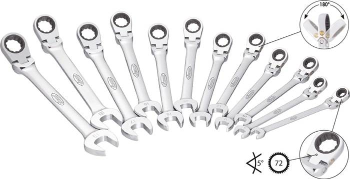 Ringmaulschlüssel-Satz, V2818, 12-tlg.Sortiment, Chrom poliert, m.Rolltasche