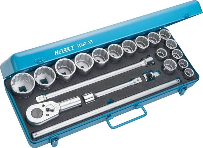 Steckschlüssel-Satz 1000AZ, Antr. 3/4Zoll, Zoll im Metallkasten, WKZ: 21, HAZET