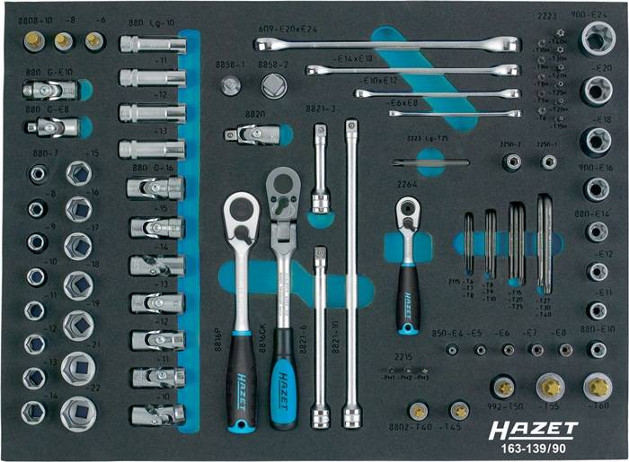 Werkzeugmodul 163-139/90 90-tlg.Safety-Insert-System Steckschlüssel-Satz HAZET