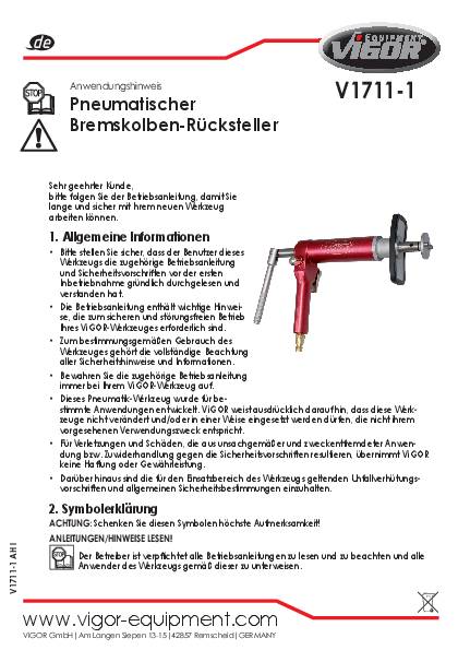 Rückstell-Werkzeug, V1711-1, pneumatisch