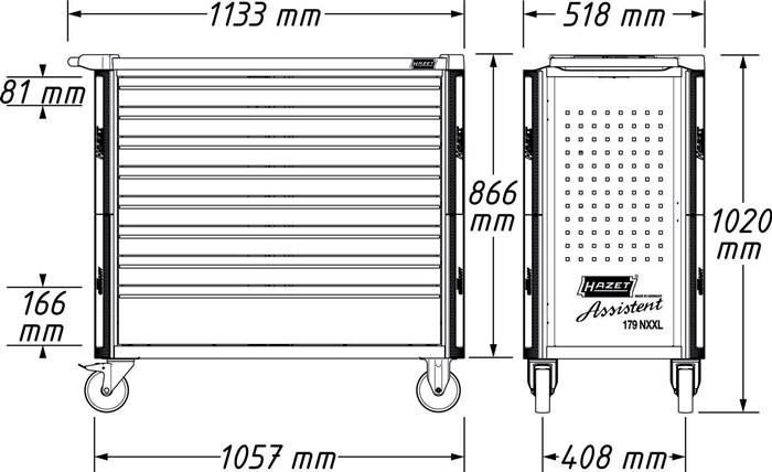 Werkstattwagen 179NXXL-8/3/8, 1133 mmx518 mmx1020 mm, blau, Anz. WKZ: 378, HAZET