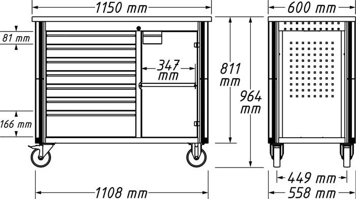 Rollwerkbank 179NW-8/244, Außen-B.115 x .60 x .964mm, HAZET
