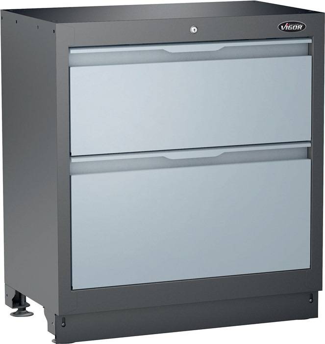 Schubladenschrank V6000-029XL H953xB500xT861mm RAL 9005/RAL 7005 2 Schubl.VIGOR