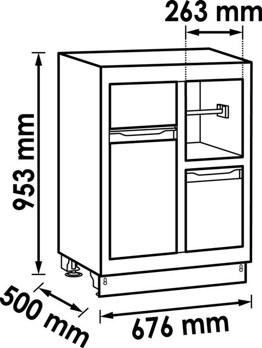 Unterschrank V6000-035 H953xB676xT500mm RAL 9005/RAL 7005 VIGOR