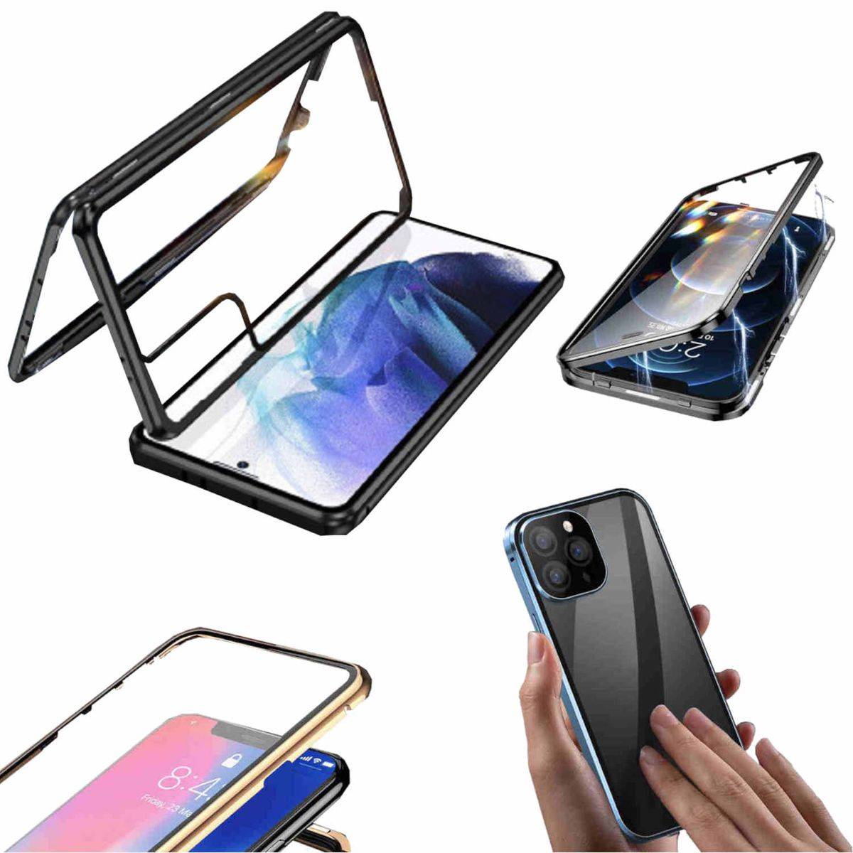 Für Samsung Galaxy S23 Plus Beidseitiger 360 Grad Magnet Glas Hülle Handy Tasche Bumper Schwarz
