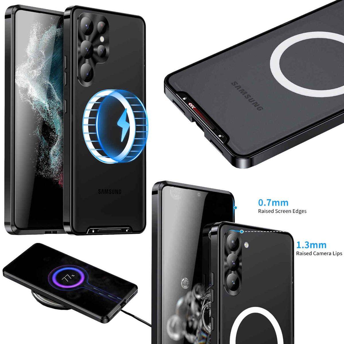 Für Samsung Galaxy S23 Ultra Handy Tasche Magnetische Magsafe Metall Design Schwarz Cover Case Hülle