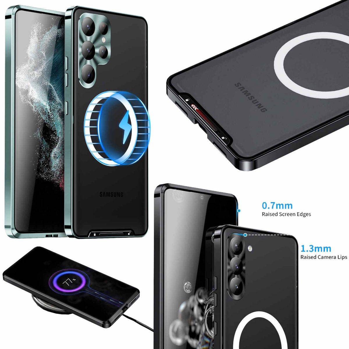 Für Samsung Galaxy S23 Ultra Handy Tasche Magnetische Magsafe Metall Design Grün Cover Case Hülle