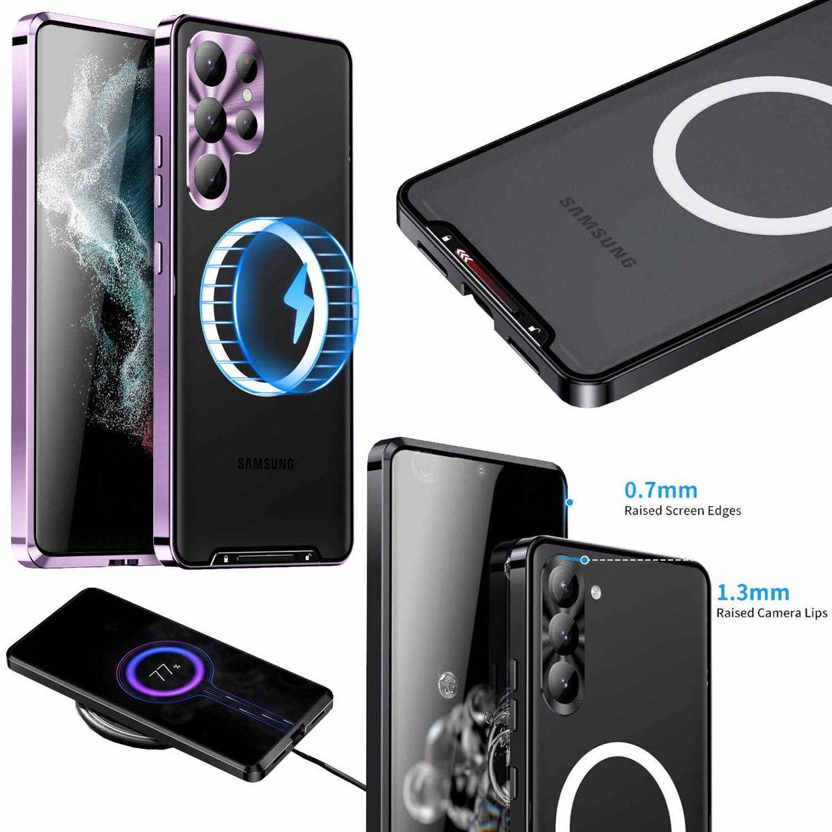 Für Samsung Galaxy S23 Ultra Handy Tasche Magnetische Magsafe Metall Design Lila Cover Case Hülle