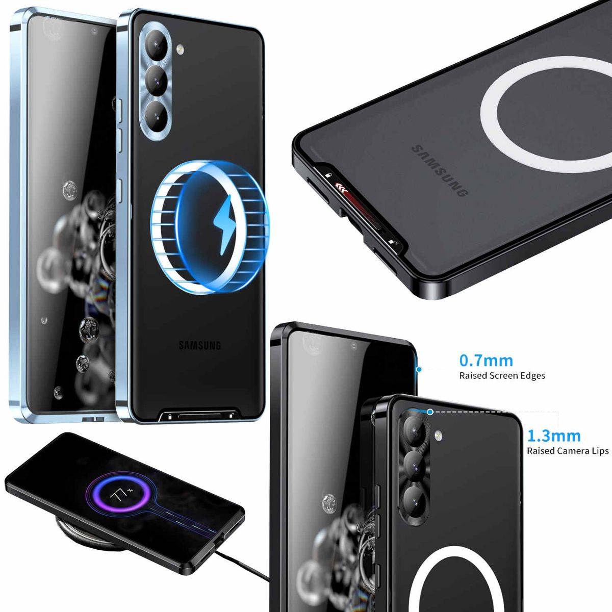 Für Samsung Galaxy S23 Handy Tasche Magnetische Magsafe Metall Design Blau Cover Case Hülle