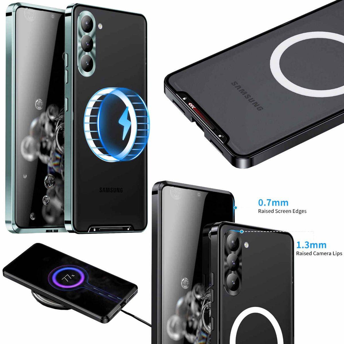 Für Samsung Galaxy S23 Handy Tasche Magnetische Magsafe Metall Design Grün Cover Case Hülle