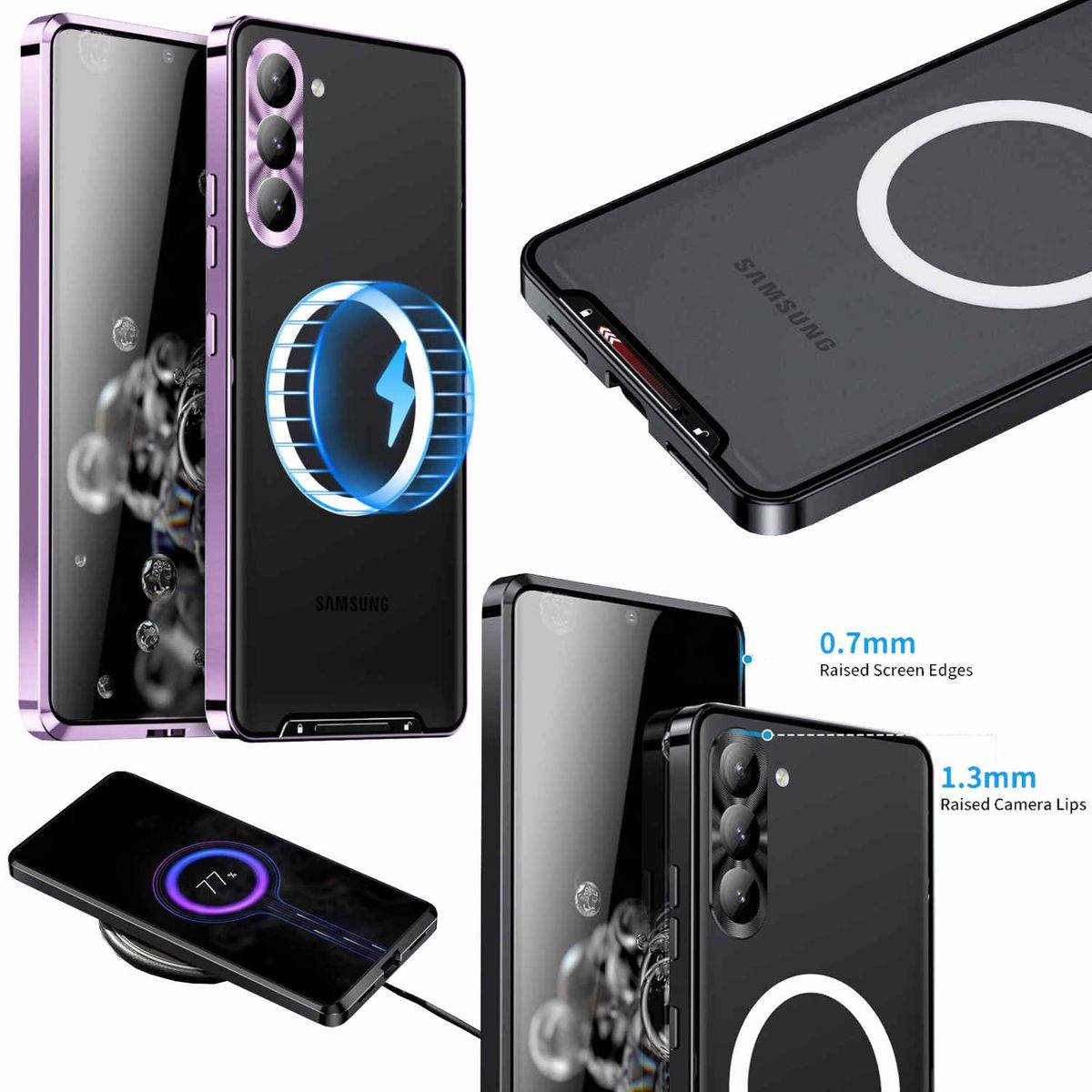Für Samsung Galaxy S23 Handy Tasche Magnetische Magsafe Metall Design Lila Cover Case Hülle