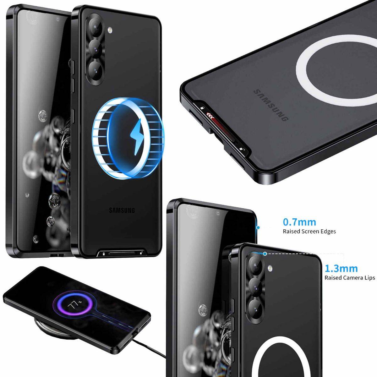 Für Samsung Galaxy S23 Plus Handy Tasche Magnetische Magsafe Metall Design Schwarz Cover Case Hülle
