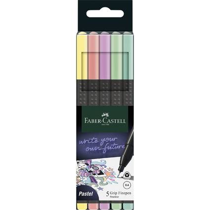 Faber-Castell 5 Grip Finepen Textmarker, Pastellfarben, Verpackung mit Text: Schreibe deine eigene Zukunft.