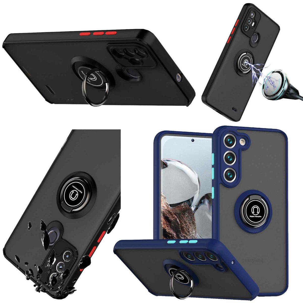 Für Samsung Galaxy S23 Plus TPU / PC Design Ring Cover Handy Tasche Hülle Schutz Etuis Dunkelblau Neu