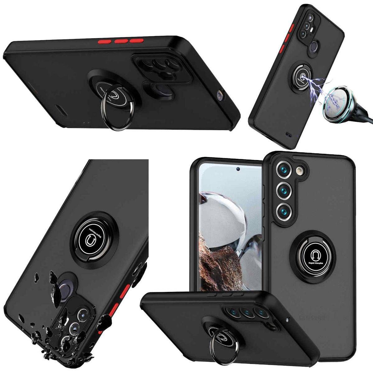 Für Samsung Galaxy S23 TPU / PC Design Ring Cover Handy Tasche Hülle Schutz Etuis Schwarz Neu