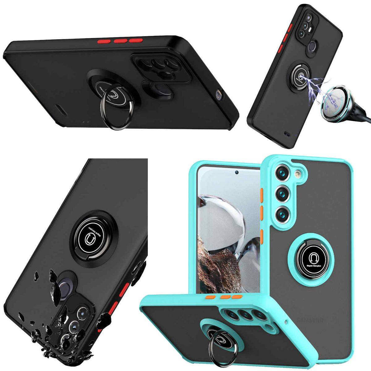 Für Samsung Galaxy S23 TPU / PC Design Ring Cover Handy Tasche Hülle Schutz Etuis Hellblau Neu