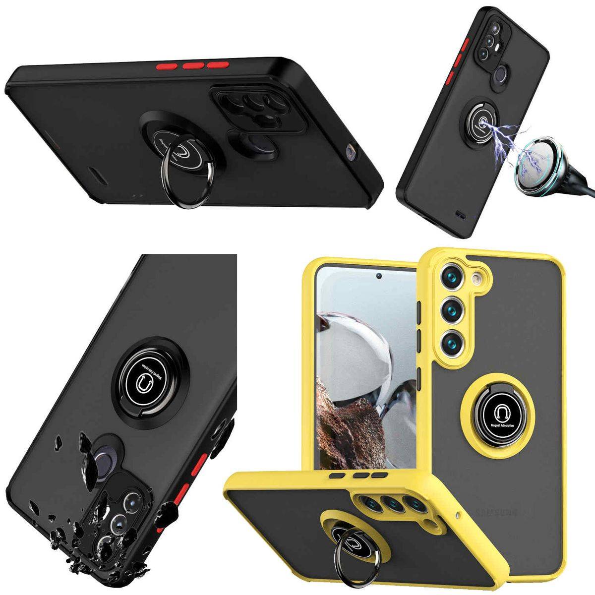 Für Samsung Galaxy S23 TPU / PC Design Ring Cover Handy Tasche Hülle Schutz Etuis Gelb Neu