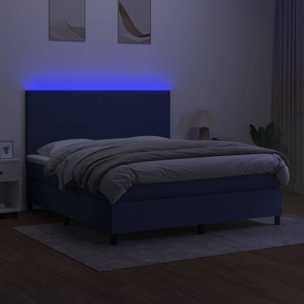 vidaXL Boxspringbett mit Matratze &amp; LED Blau 180x200 cm Stoff