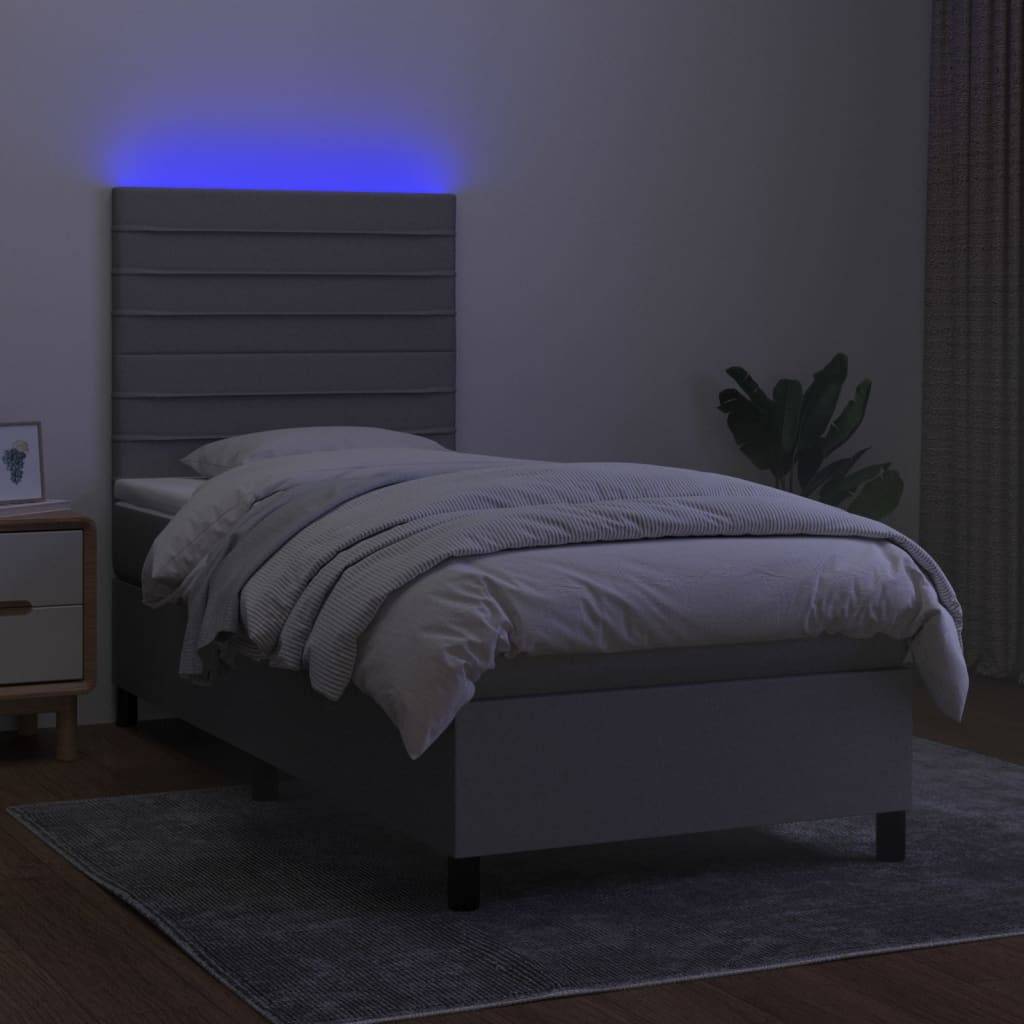 vidaXL Boxspringbett mit Matratze & LED Hellgrau 80x200 cm Stoff