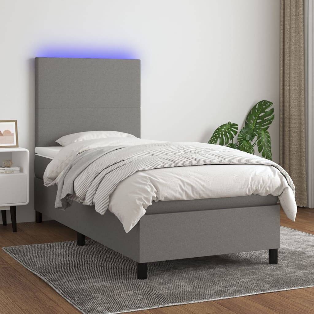 vidaXL Boxspringbett mit Matratze & LED Dunkelgrau 80x200 cm Stoff