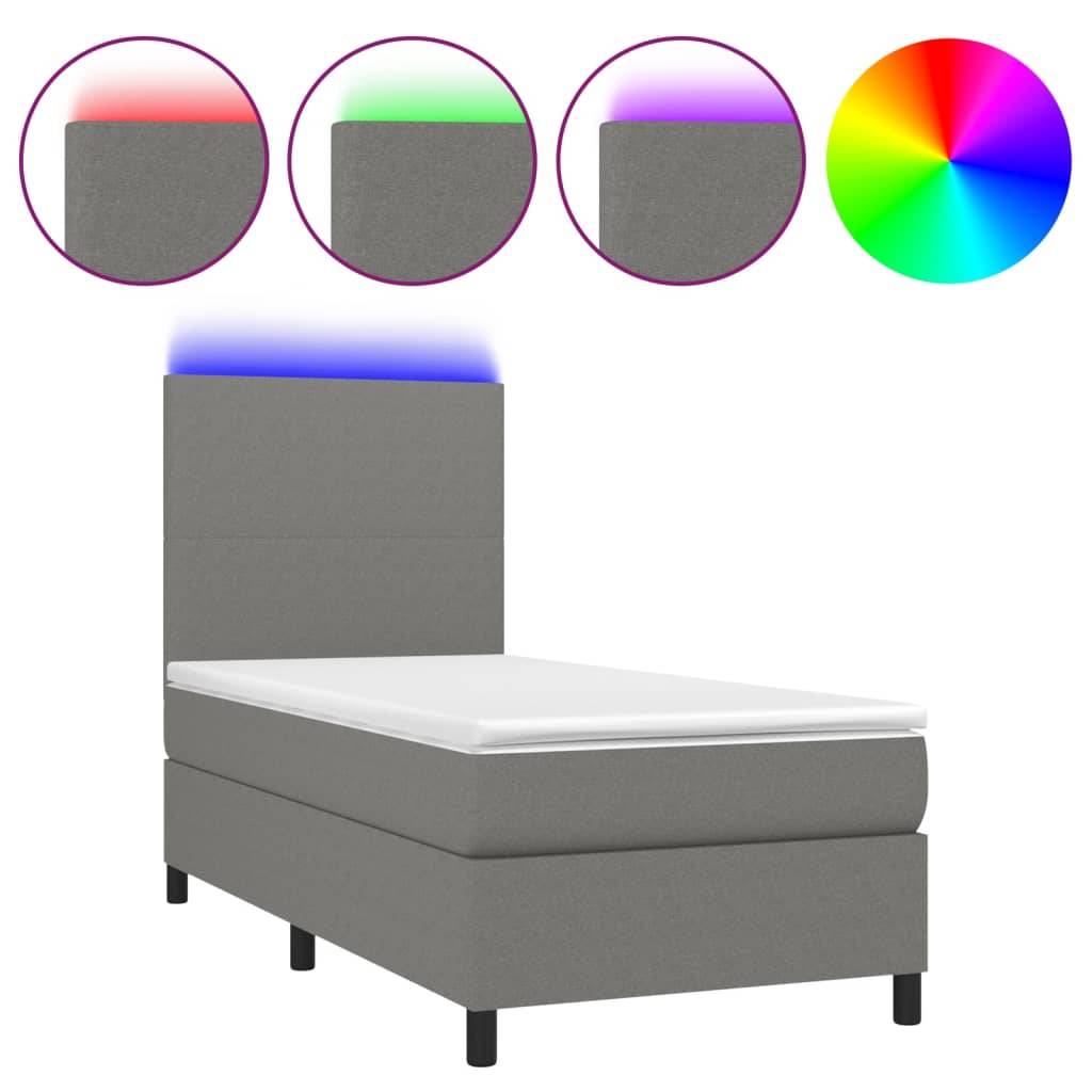 vidaXL Boxspringbett mit Matratze &amp; LED Dunkelgrau 80x200 cm Stoff