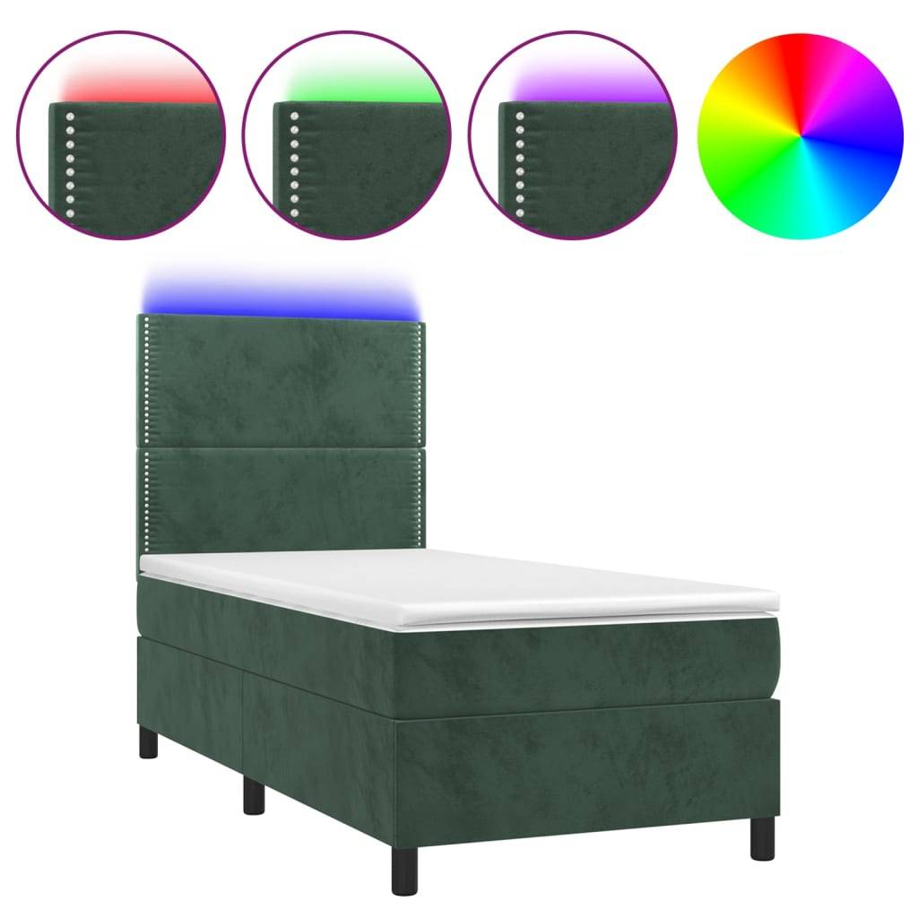 vidaXL Boxspringbett mit Matratze & LED Dunkelgrün 100x200 cm Samt
