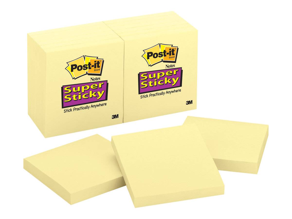 3M - Post-it Super Sticky 654-12SSCY - Notizen - 76 x 76 mm - 1080 Blatt (12 x 90)