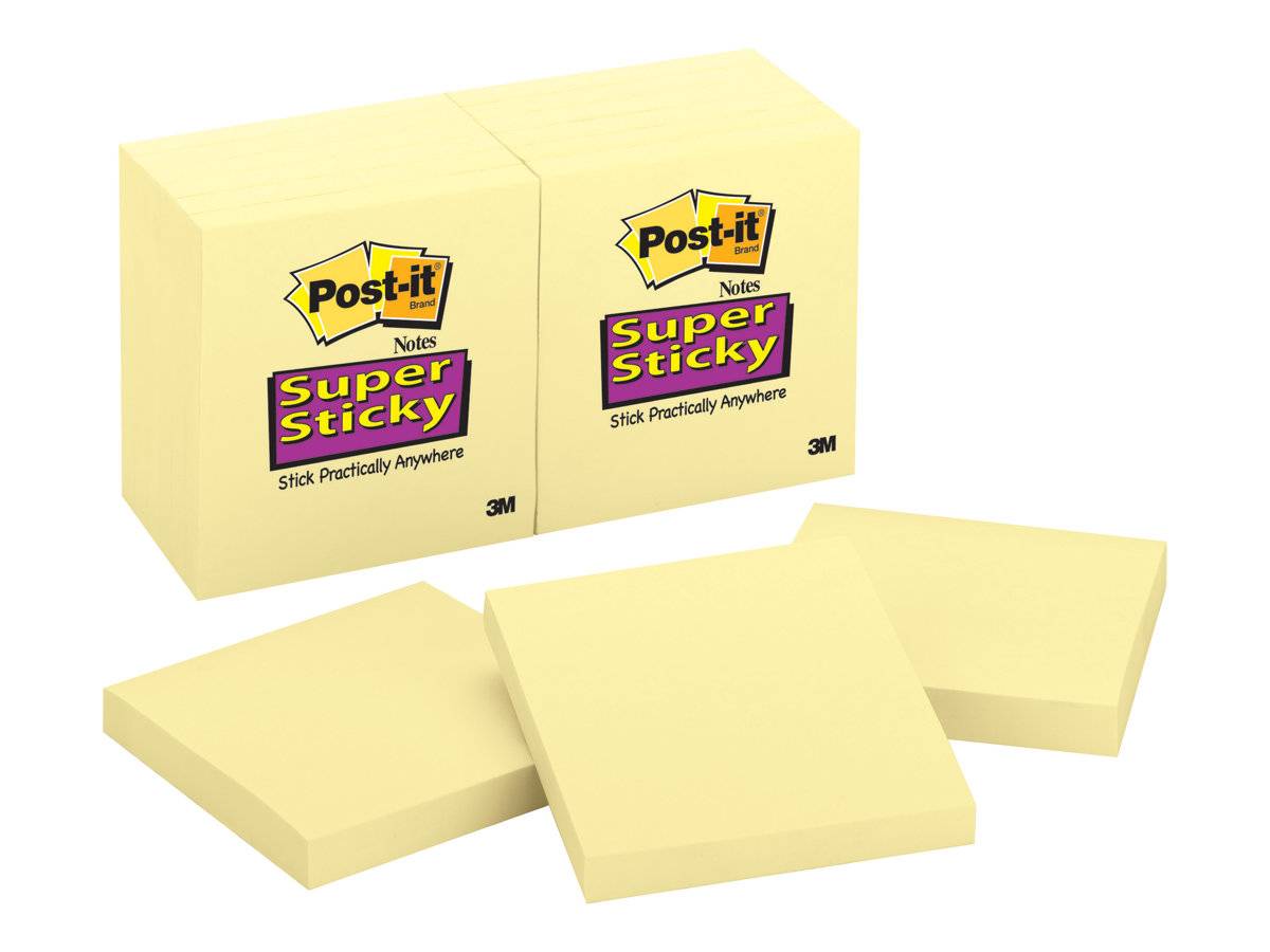 3M - Post-it Super Sticky 654-12SSCY - Notizen - 76 x 76 mm - 1080 Blatt (12 x 90)