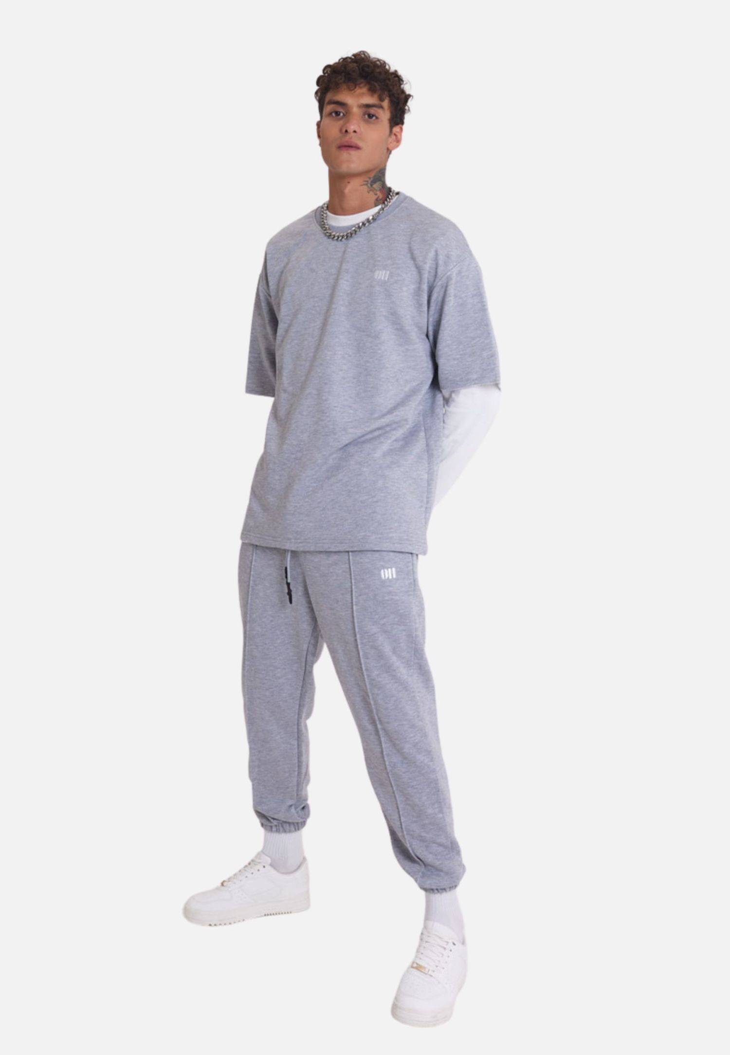 Set T-Shirt Jogger Jogginganzug Unisex L Grau-Melange