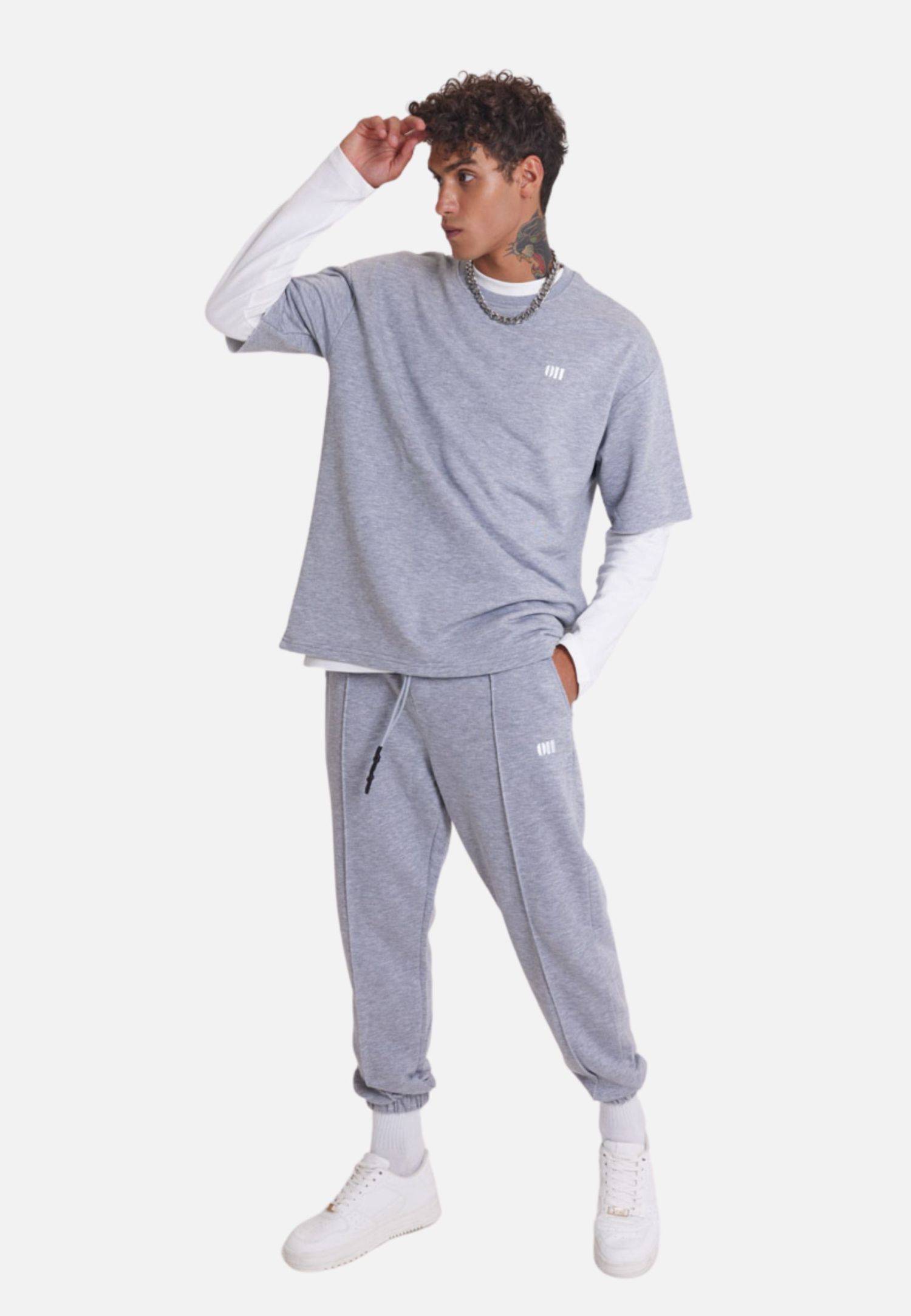 Set T-Shirt Jogger Jogginganzug Unisex L Grau-Melange