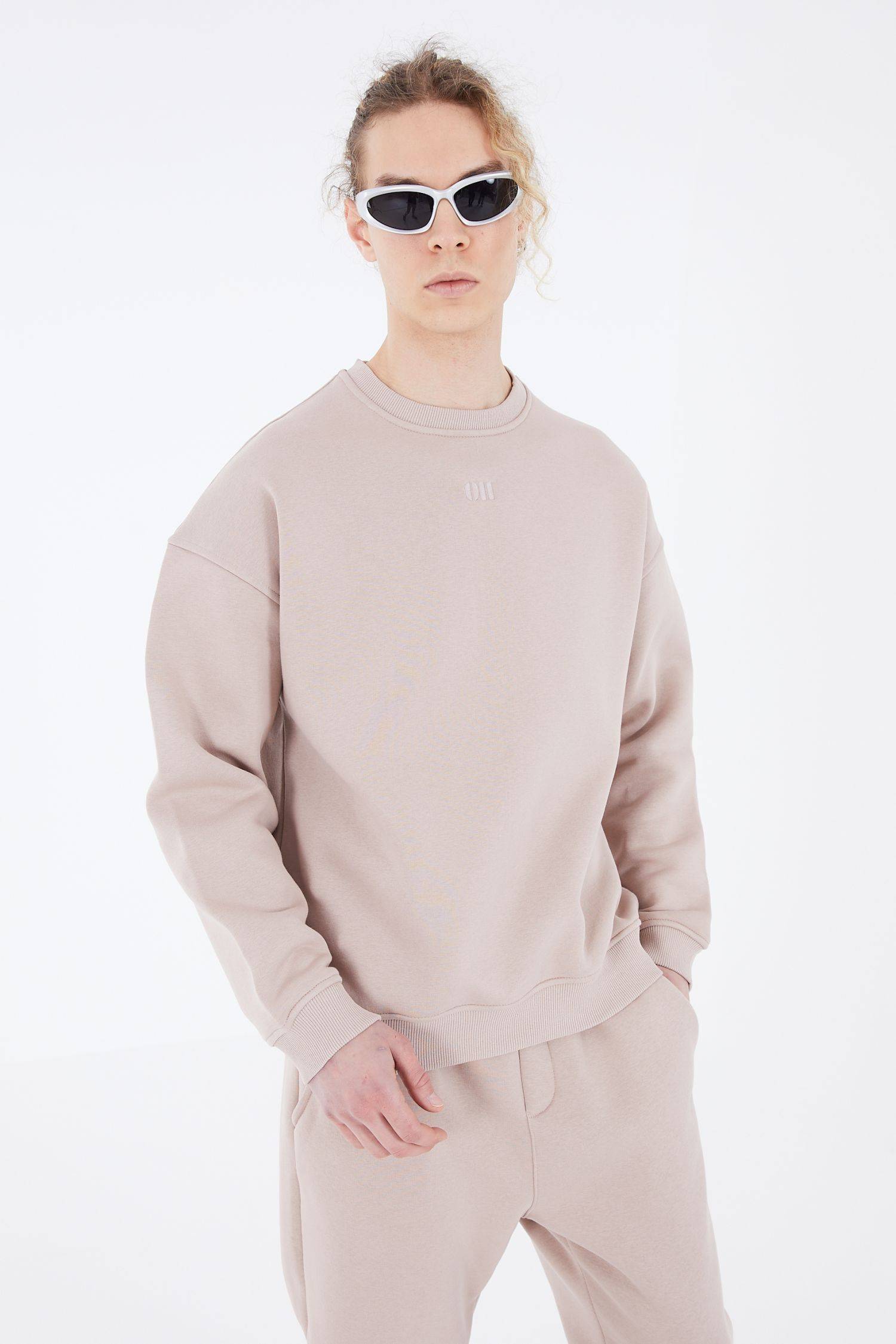 Basic Sweatshirt Oversize Fit Pullover Unisex XS Beige