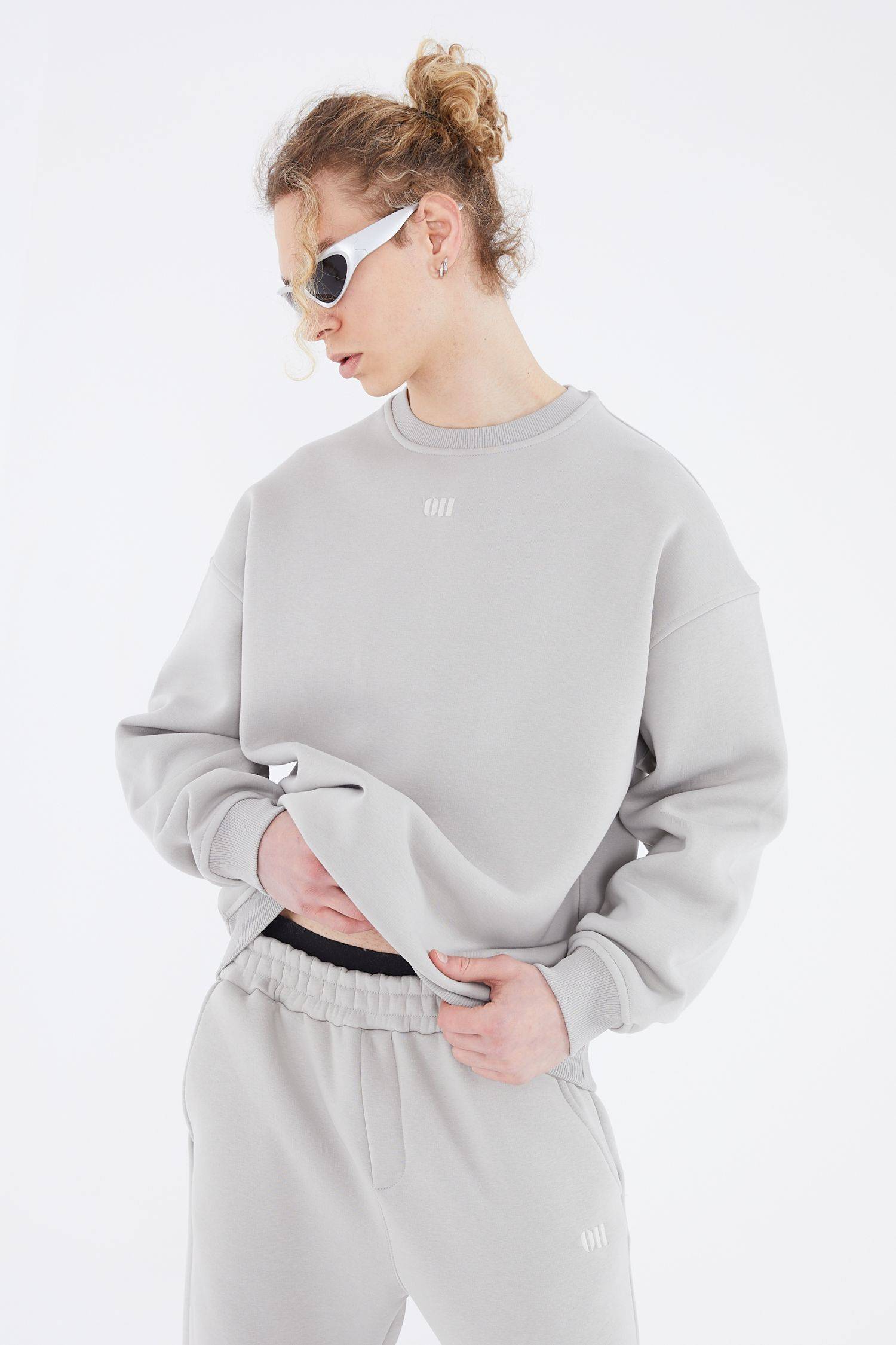 Basic Sweatshirt Oversize Fit Pullover Unisex XS Grau