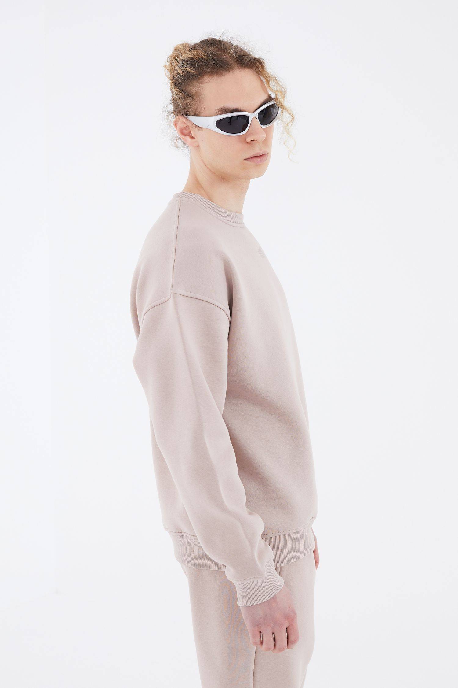 Basic Sweatshirt Oversize Fit Pullover Unisex S Beige