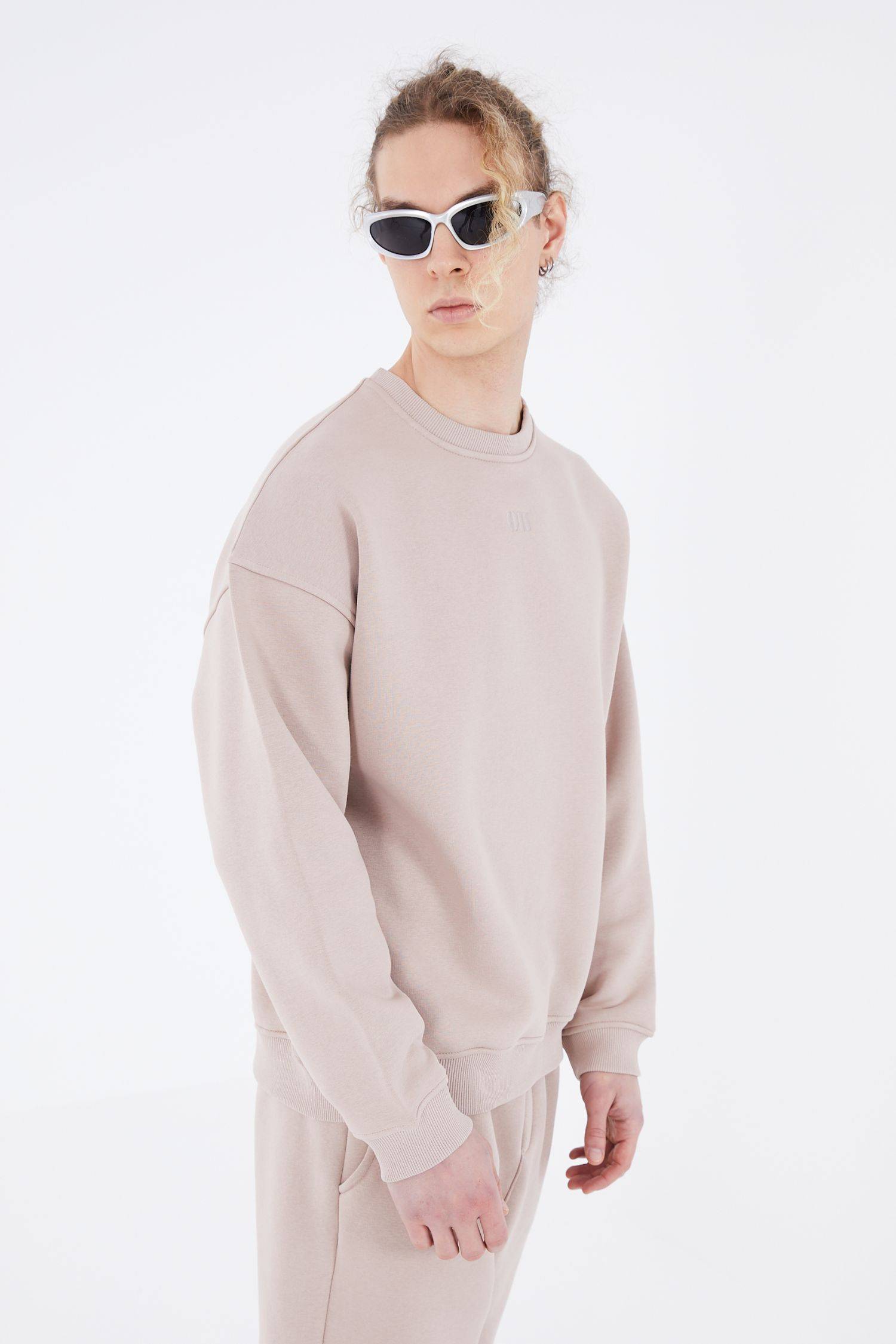 Basic Sweatshirt Oversize Fit Pullover Unisex S Beige
