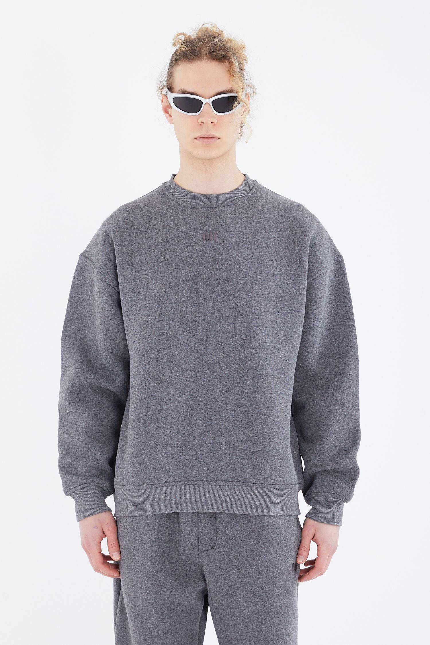 Basic Sweatshirt Oversize Fit Pullover Unisex S Anthrazit-Melange