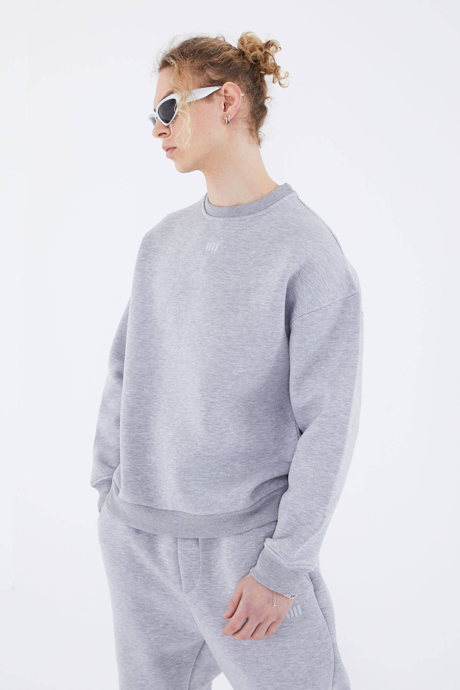 Basic Sweatshirt Oversize Fit Pullover Unisex M Grau-Melange