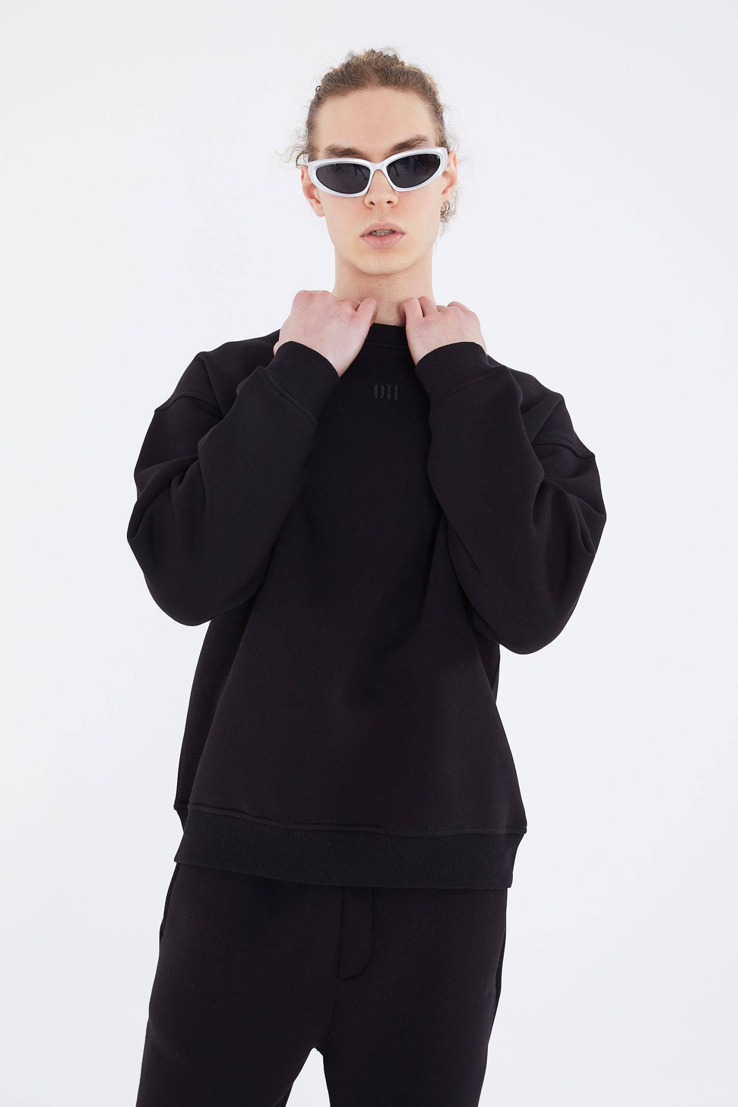 Basic Sweatshirt Oversize Fit Pullover Unisex M Schwarz