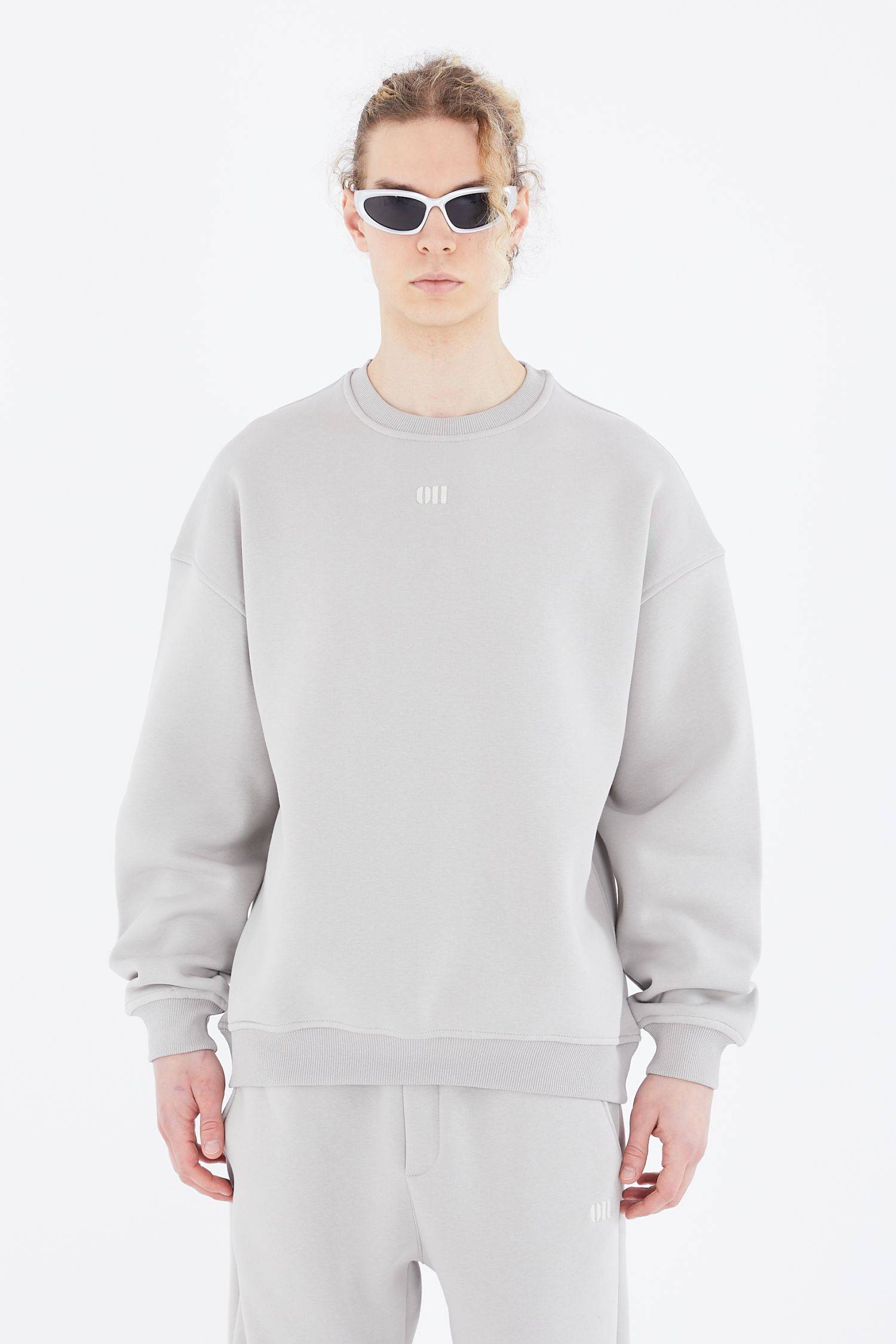 Basic Sweatshirt Oversize Fit Pullover Unisex M Grau