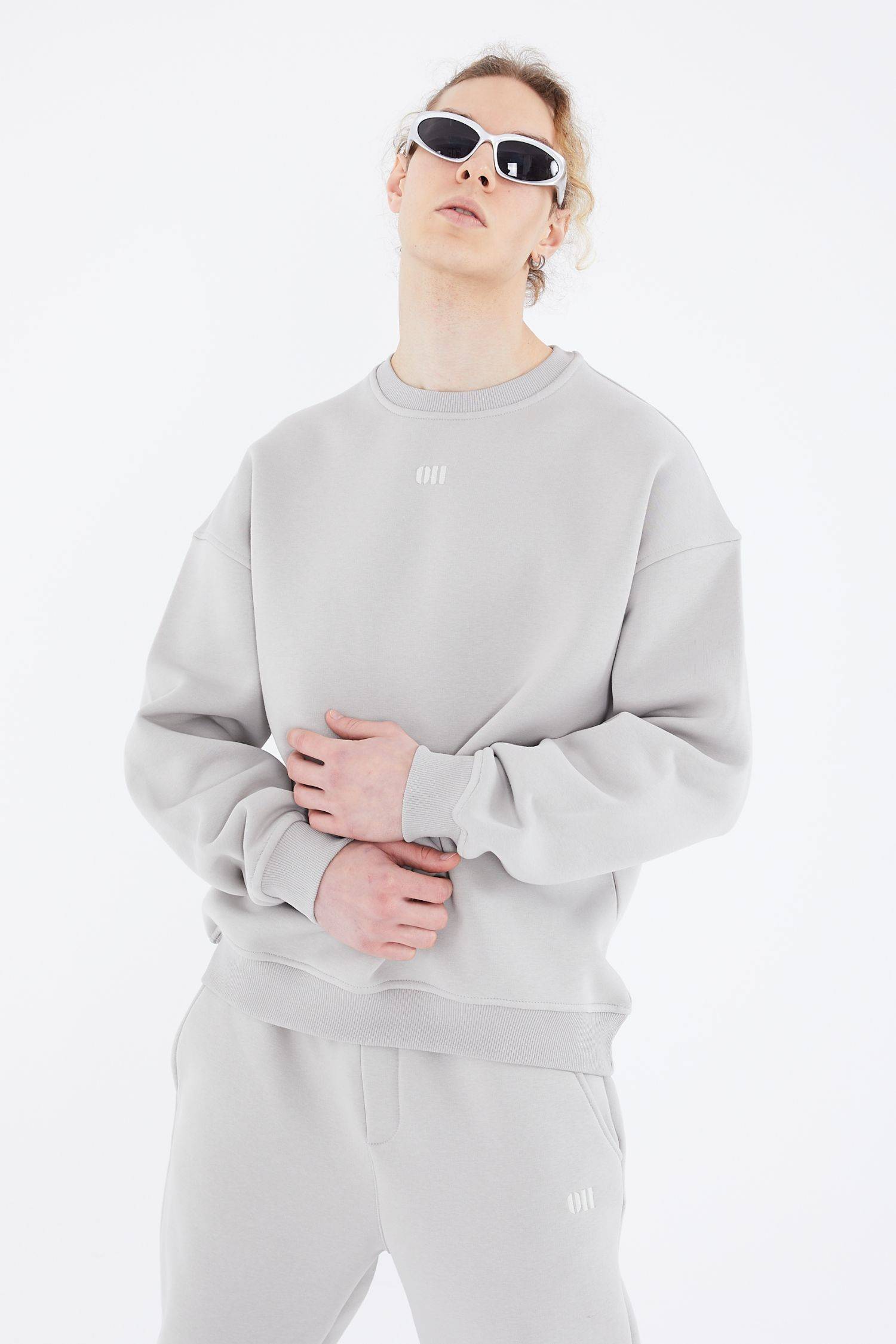 Basic Sweatshirt Oversize Fit Pullover Unisex M Grau