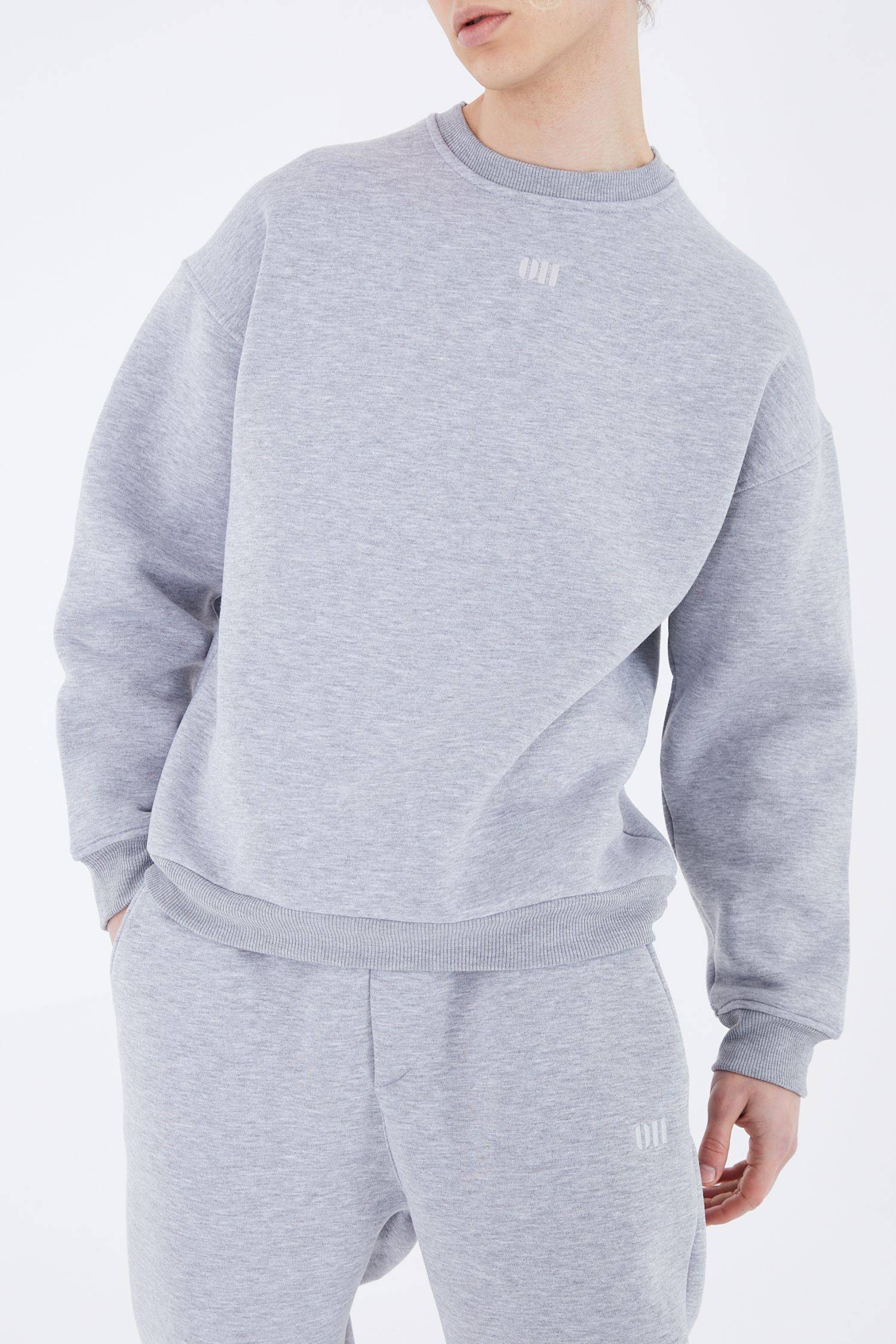 Basic Sweatshirt Oversize Fit Pullover Unisex L Grau-Melange