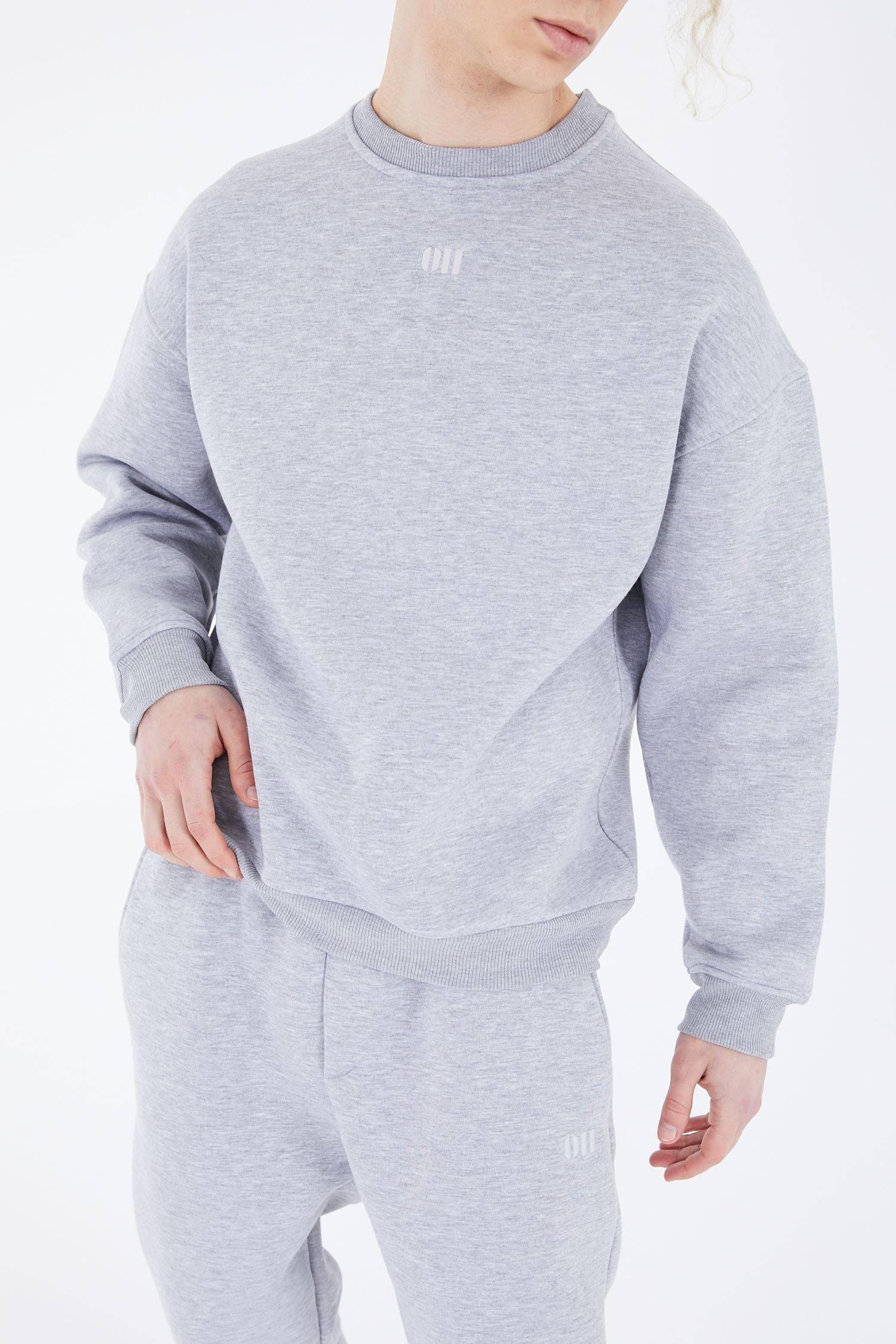 Basic Sweatshirt Oversize Fit Pullover Unisex L Grau-Melange