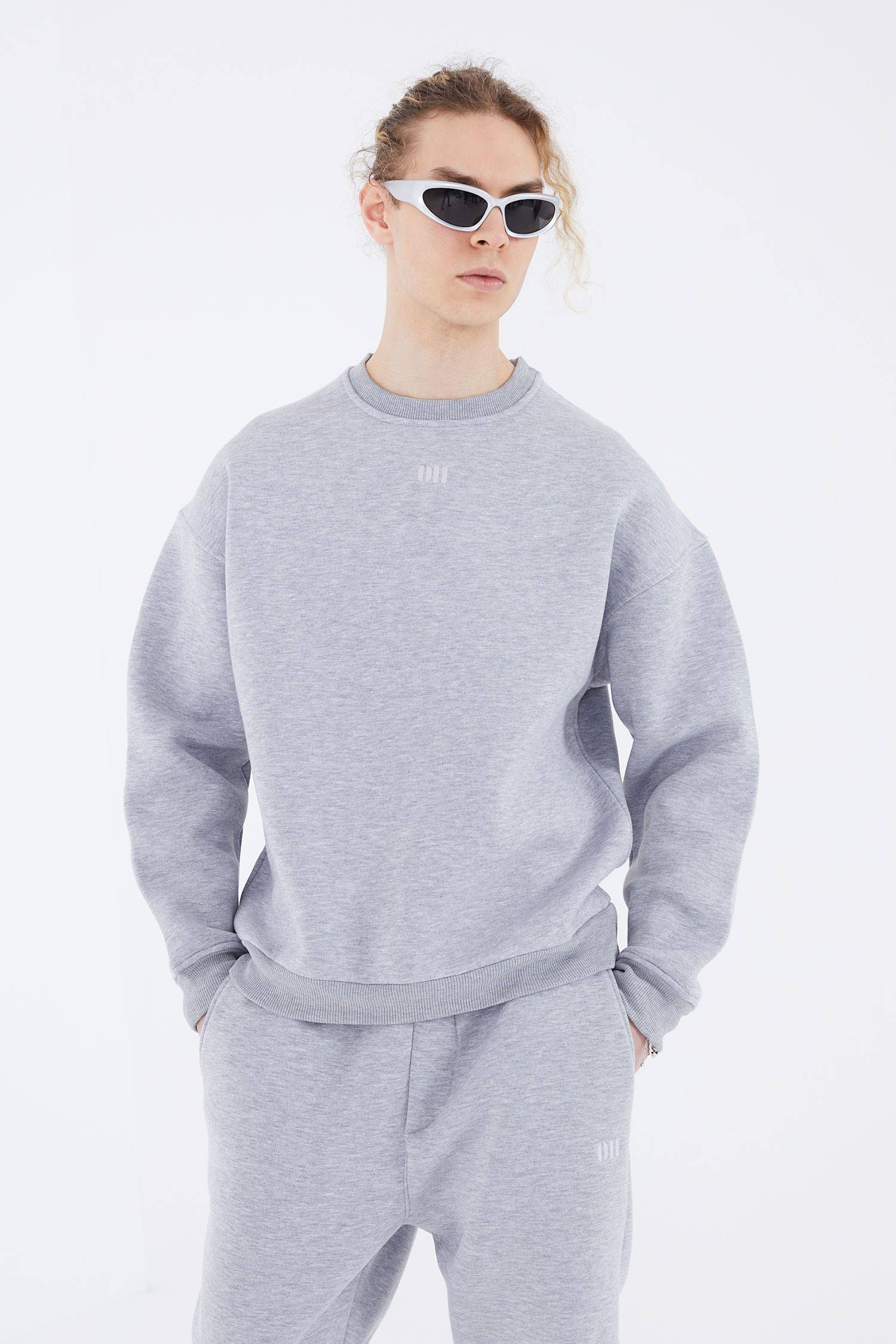 Basic Sweatshirt Oversize Fit Pullover Unisex L Grau-Melange