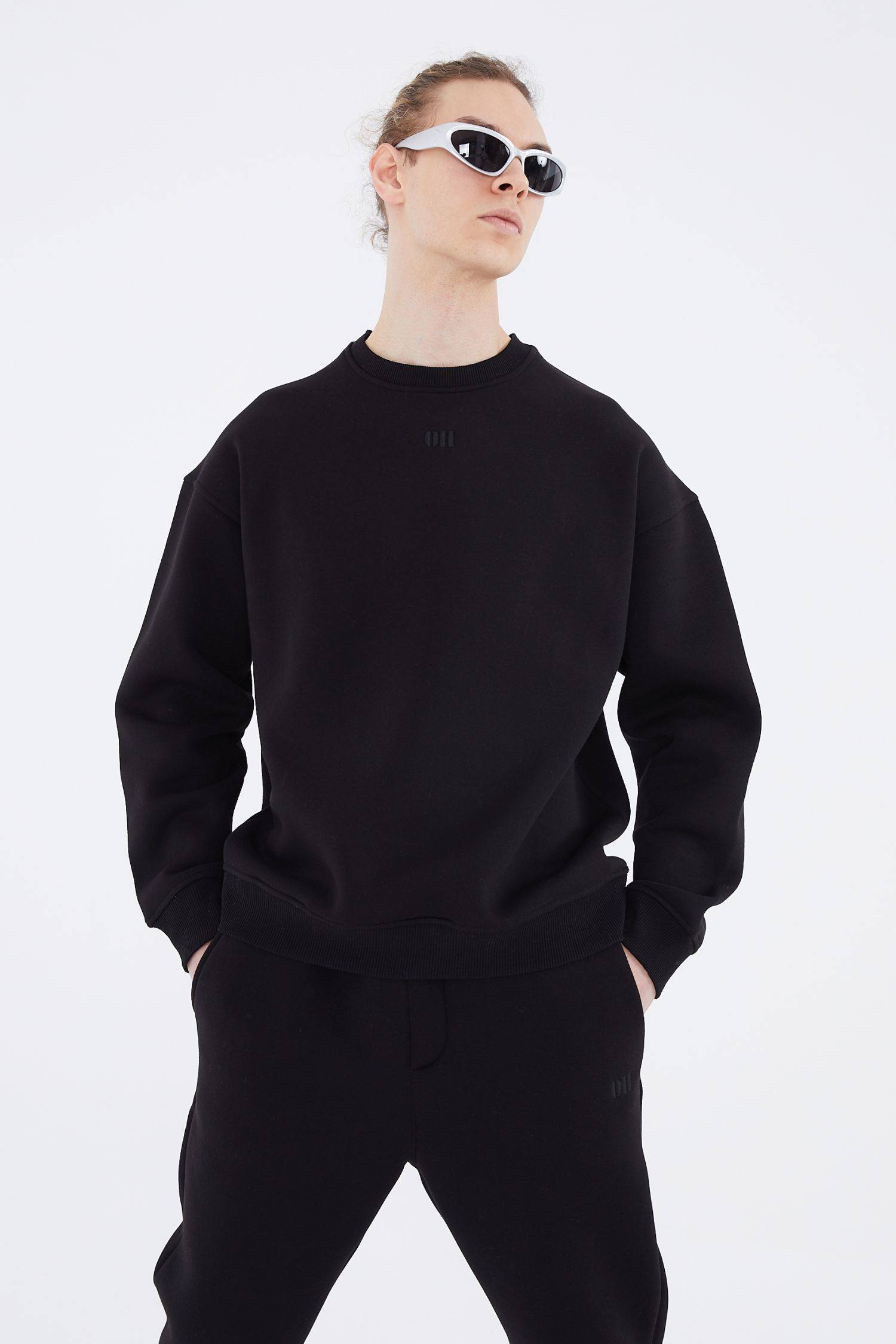 Basic Sweatshirt Oversize Fit Pullover Unisex L Schwarz