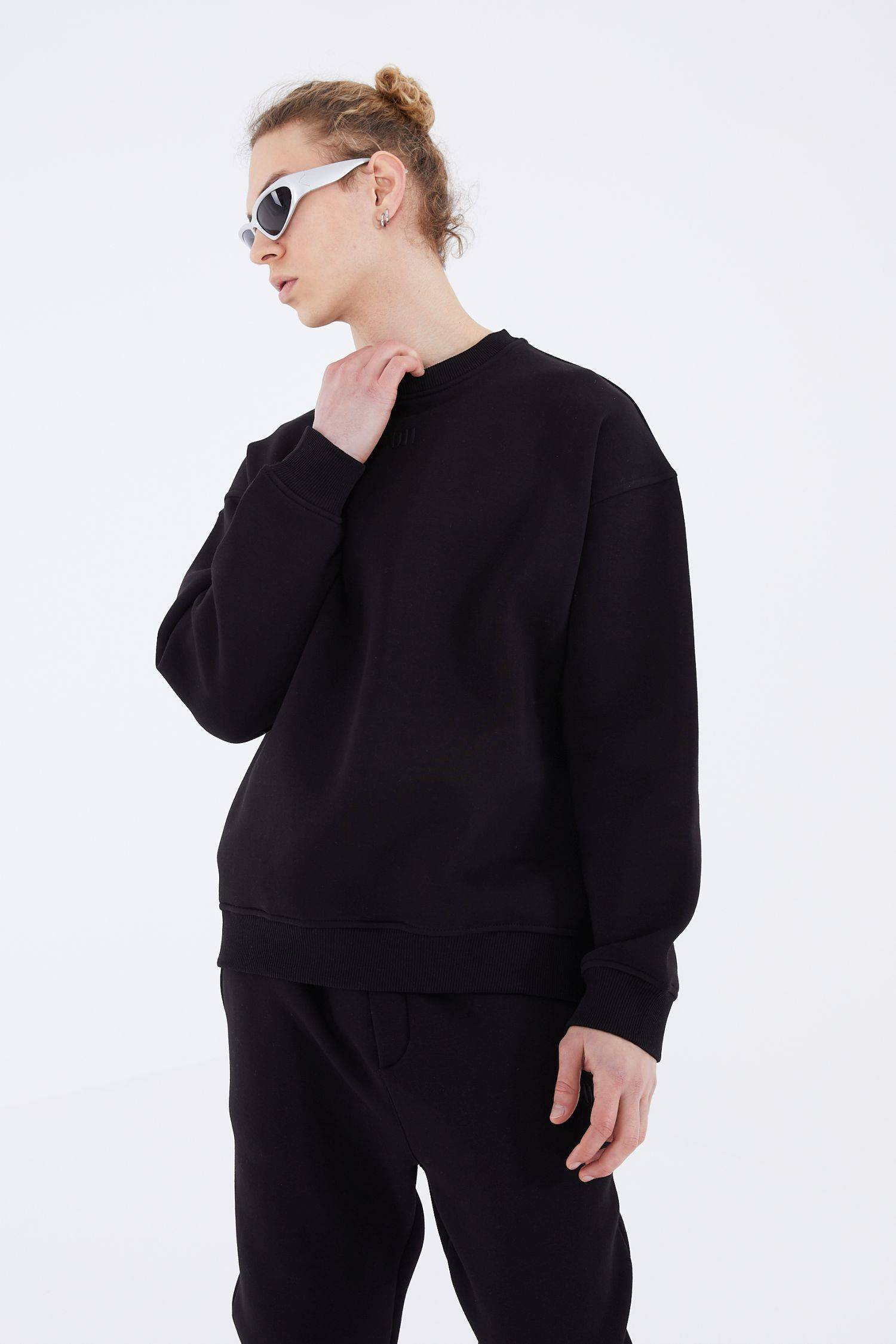 Basic Sweatshirt Oversize Fit Pullover Unisex L Schwarz