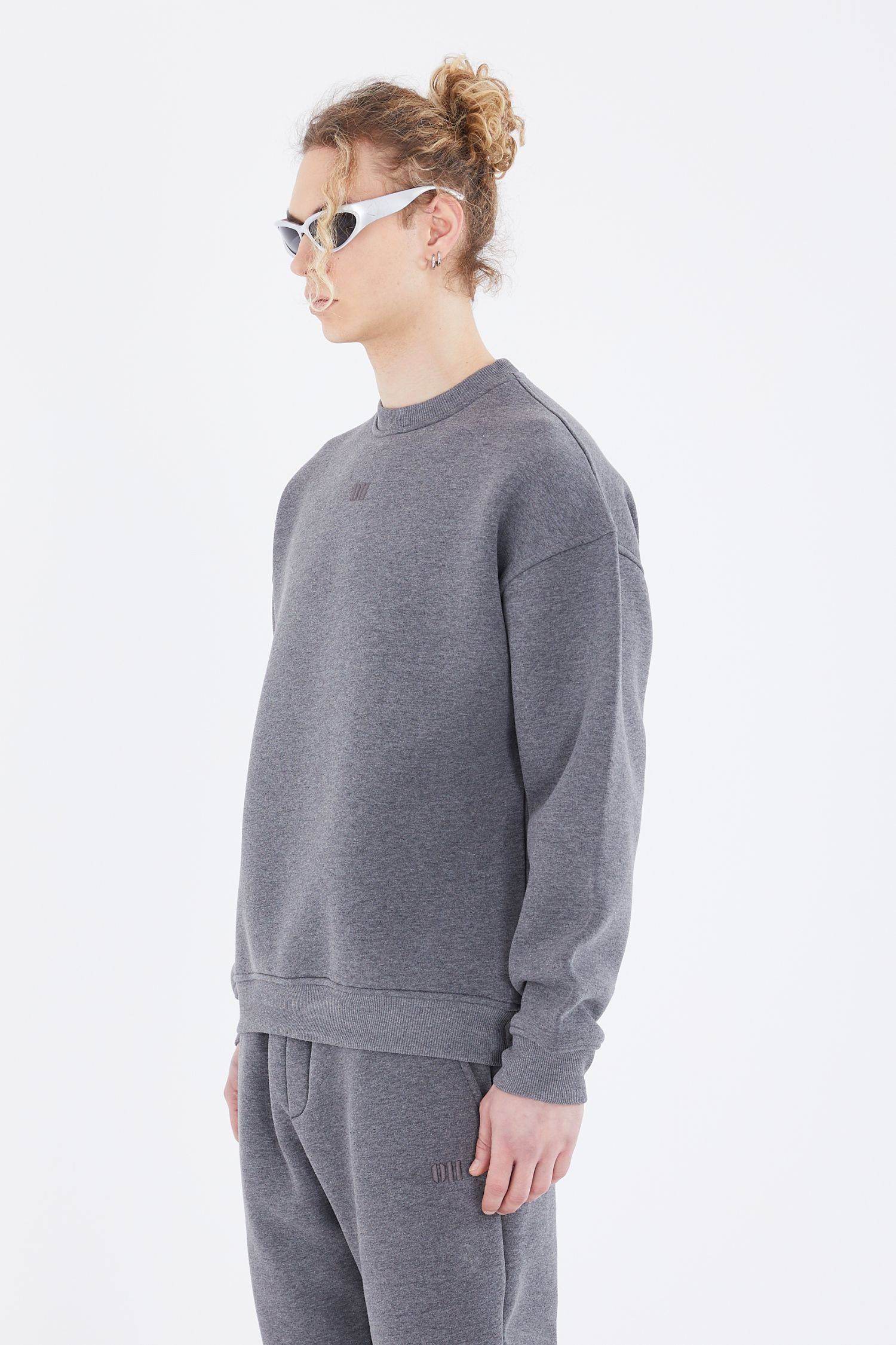 Basic Sweatshirt Oversize Fit Pullover Unisex L Anthrazit-Melange